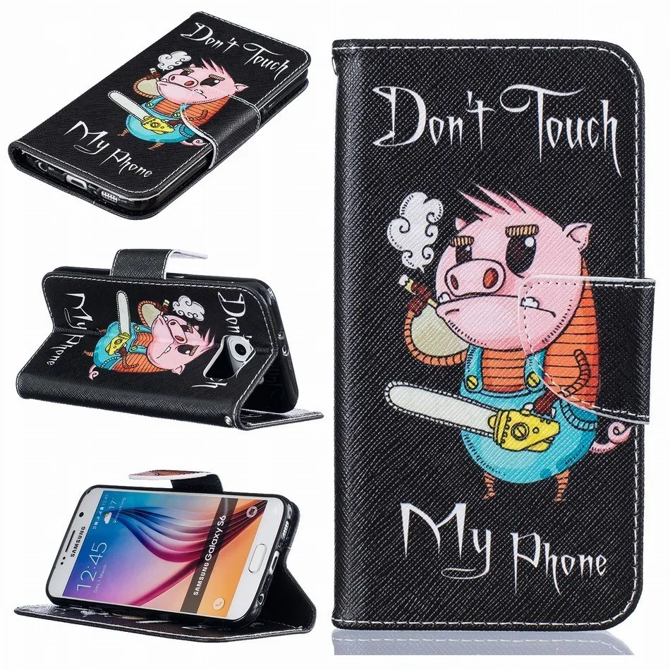 

Cartoon Animal Pattern Case For Samsung Galaxy j3 j5 j7 A5 A3 j1 2016 S5 S6 S7 Edge Pig Cats Wallet Stand PU Leather Cover DP07Z