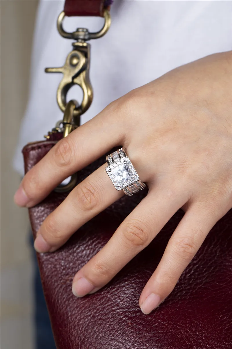 Женское Обручальное Кольцо 0," с широким квадратным кластером, 4ct SONA, бриллиантовое архитектурное кольцо, имитация платины, магазины свадебных ювелирных изделий
