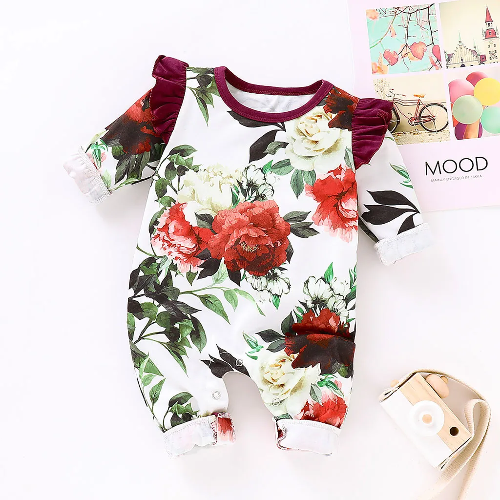 

Newborn Infant Toddler Baby Boys Girls Floral Print Romper Jumpsuit Outfits