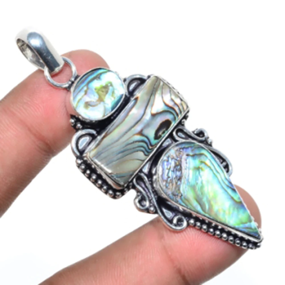 

Abalone Shell Pendant Silver Overlay over Copper , 72mm, P6218