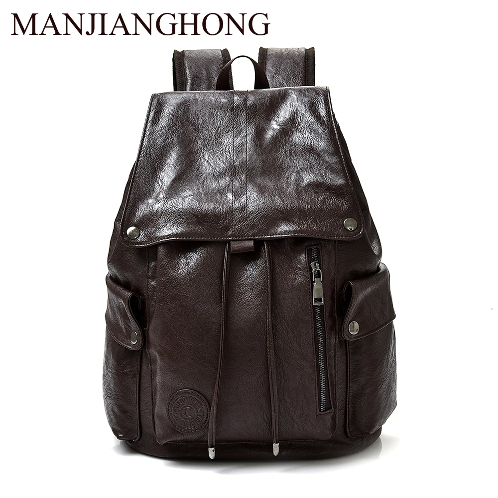 

MANJIANGHONG Famous Brand Women Preppy Style pu Leather School Backpack Bag Men Casual Daypacks mochila male New