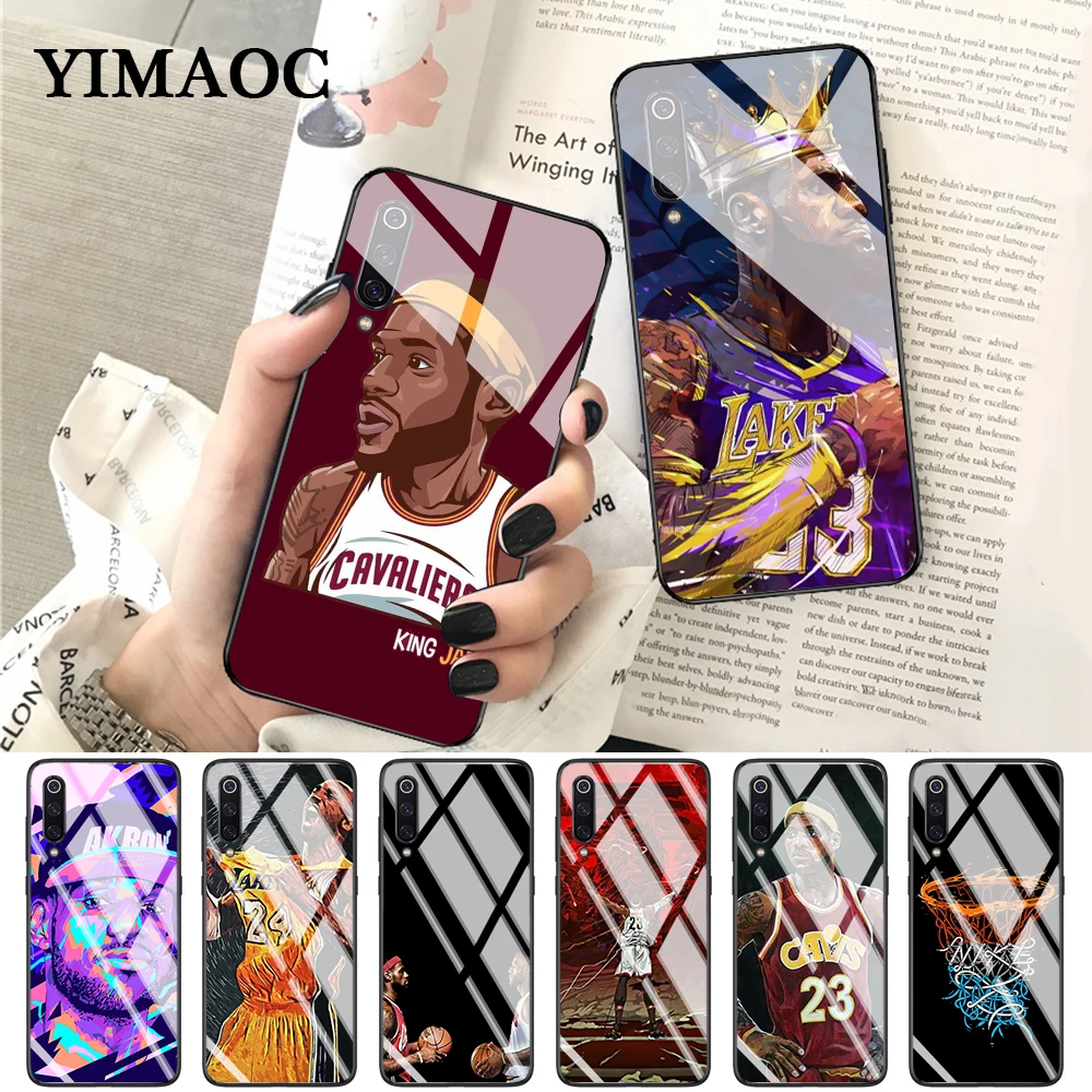 

YIMAOC Lebron James Watercolor Painting Glass Case for Xiaomi Redmi 4X 6A note 5 6 7 Pro Mi 8 9 Lite A1 A2 F1