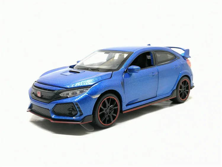 1:32 HONDA CIVIC TYPE-R Toy Car Metal Toy Diecasts Toy Vehicles Car Model Sound Light Pull Back Car Toys For Children Gifts - Цвет: Синий