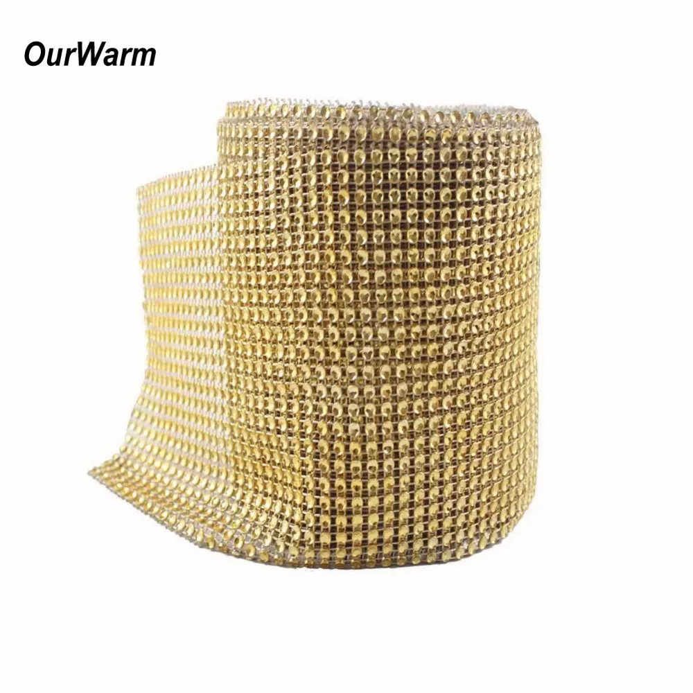 

OurWarm 10 Yards 12cm Diamond Mesh Rhinestone Roll Wedding Wrap Crystals Wedding Decoration Festive Party Supplies Silver Gold