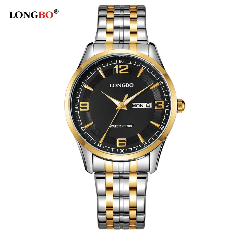 

LONGBO Luxury Lovers Couple Watches Men Date Day Waterproof Women Gold Stainless Steel Quartz Wristwatch Montre Homme 80145