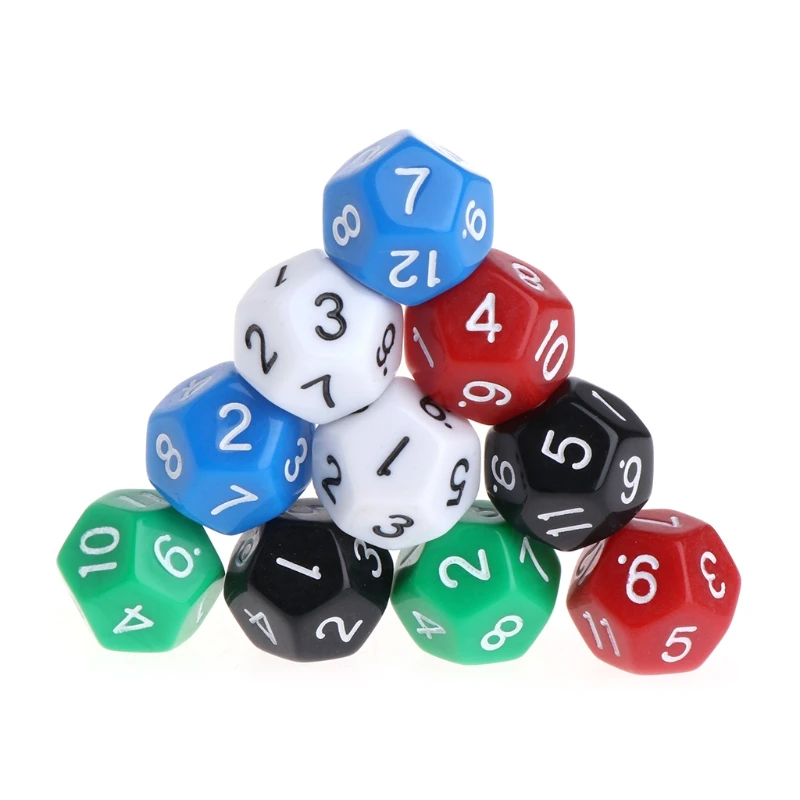 

10pcs Multicolor Game Accessorie 12 Sided Acrylic Number Dice Y51D