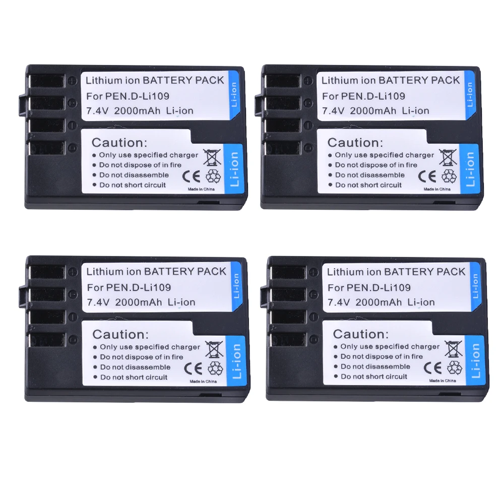 4PC 2000mAH D Li109 D Li109 DLi109 Rechargeable Camera Battery for