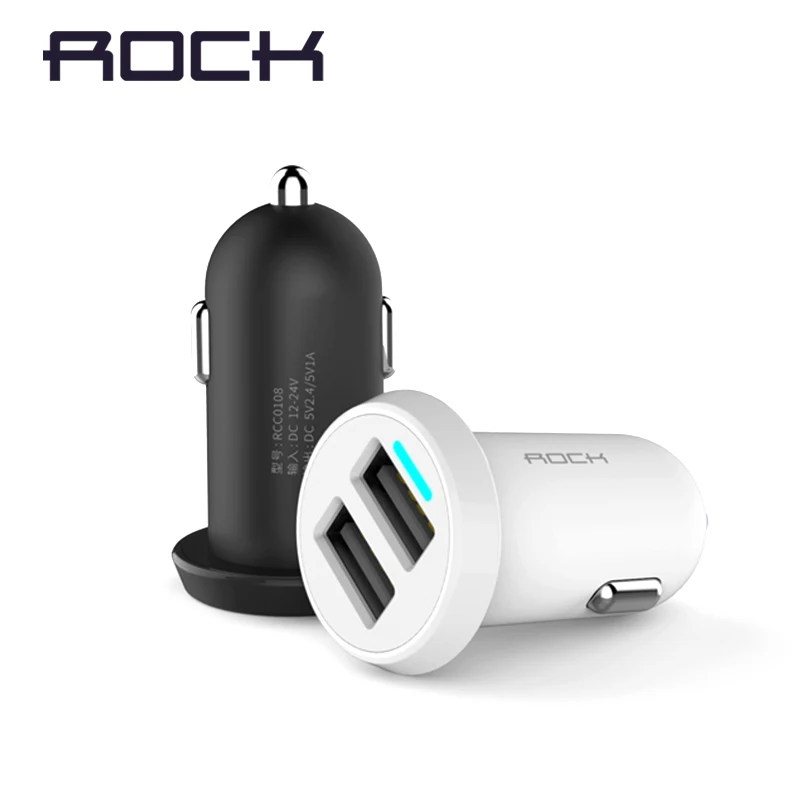 Rock Car Charger Usb  Adapter with USB cable 2 usb Port Led 2.4A Smart Car-charger for Iphone Samsung car charging accessories