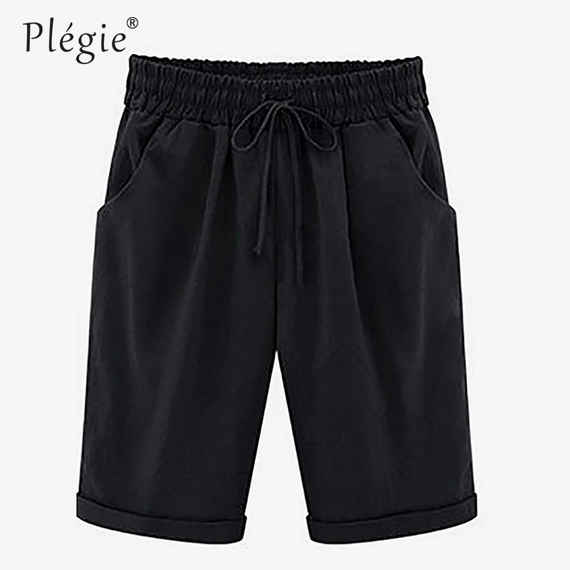 Plegie летние женские шорты свободная длина выпрямленного колена шорты удобные шорты в стиле "кэжуал" карман плюс Размер 6XL женские брюки