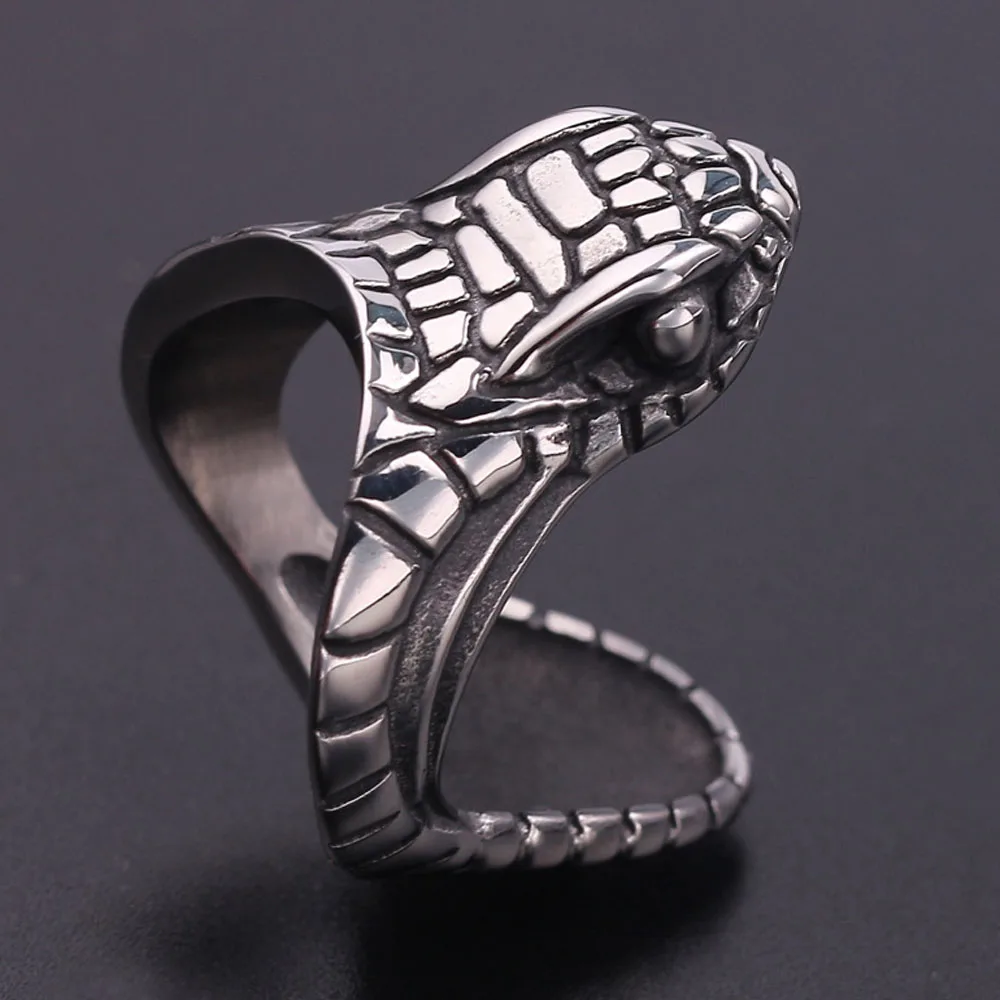 Punk Stainless Steel Men Snake Ring Animal Cobra Antique Silver Male Rings Engagement Vintage Jewelry Biker Band