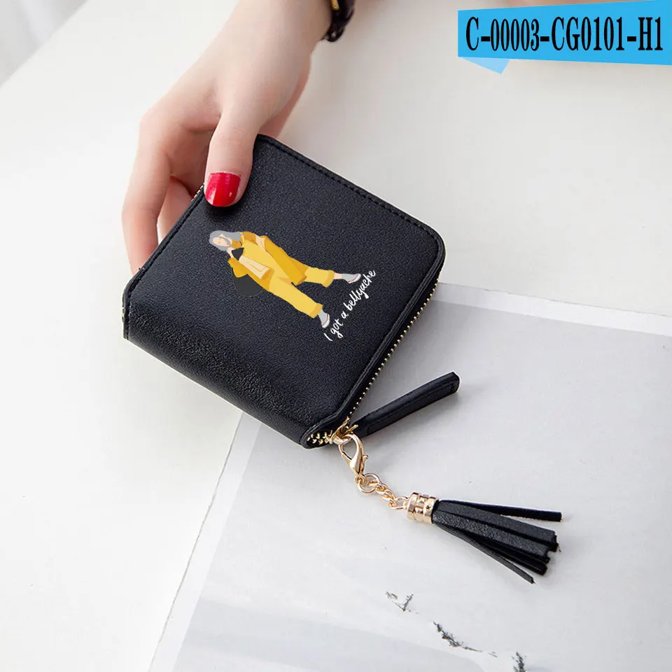 New Billie Eilish printing Wallets Harajuku style wallet Women Mini Purse Accessories Short Zipper card Bags Lady Wallets - Color: black