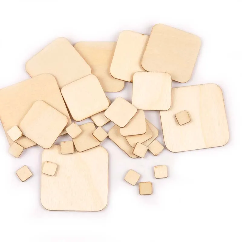 

50/100PCS Blank Wood 5 Sizes Building Model Square DIY Craft Pyrography Projects Games Scrapbooking Wood Pieces Basswood