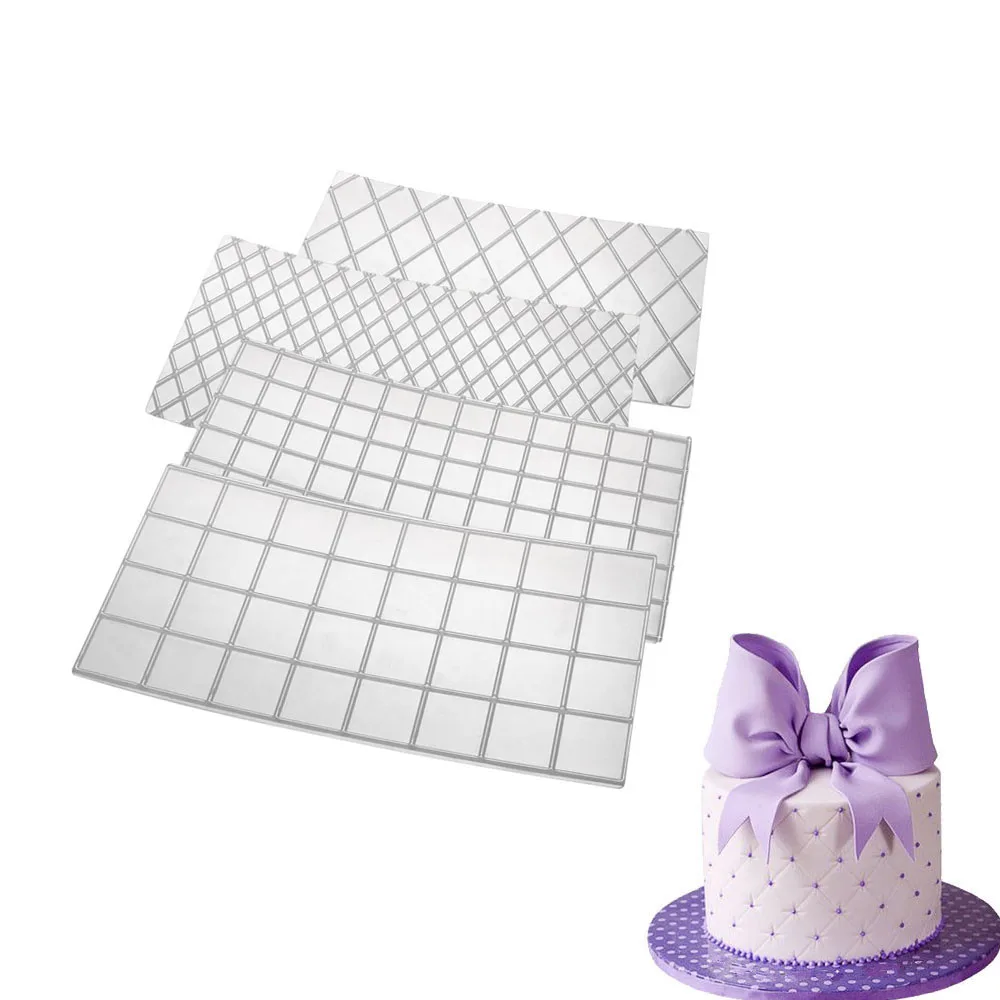 4PCS Grid Imprint Mat Set Texture Sheet Texture Mat Buttercream Fondant Cake Border Decoration