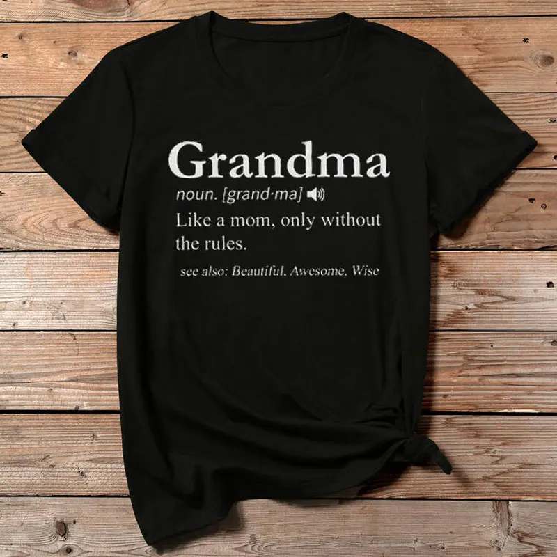 Бабушка как мама черная футболка лето эстетическое в Tumblr битник гранж смешные футболки Повседневное графические Саркастические поговорки Футболки-топы - Цвет: black-white text