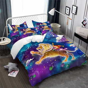 

Princess Leo Constellation Bedding Set Dreamlike Galaxy Printed Duvet Cover Set Kids Colorful Cartoon Bedding Pillowcase 3pcs