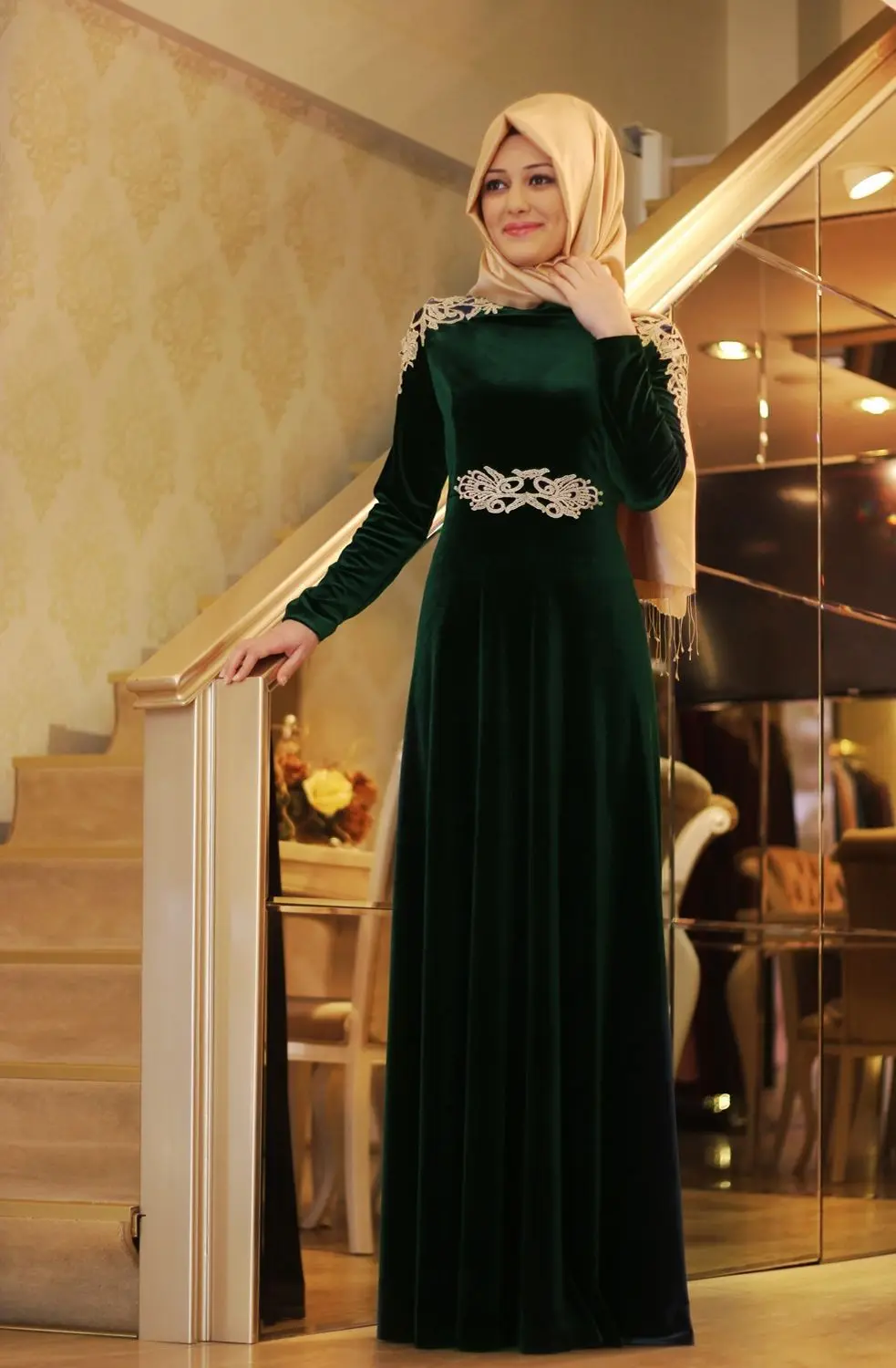 Evening Dress Long Sleeve Brown