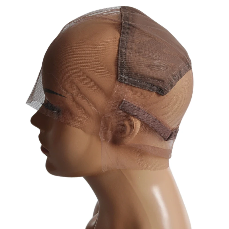 S/M/L Brown/Beige Full Lace Wig Cap For Making Wig Strong Swiss Lace Cap With Guide Line Sewn in For The Hairline Spun Fish Net