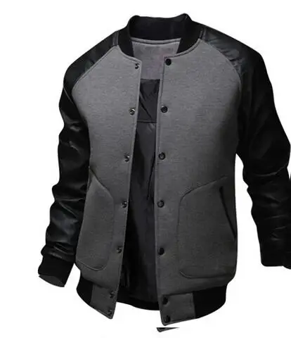 Online Cool Hochschule Baseball Jacke Männer 2017 Mode Design Schwarz Pu leder Sleeve Herren Slim Fit Varsity Jacke Marke Veste Homme