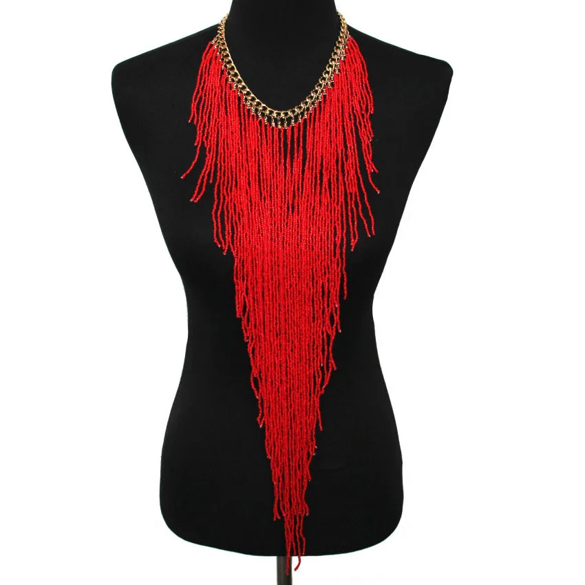 MANILAI, богемный стиль, дизайн, женская мода, шарм, ювелирное изделие, смола, бисер, ручная работа, Длинная кисточка, массивная цепочка, колье, ожерелье - Окраска металла: Red