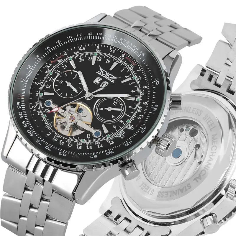 Automatic Mechanical Watch Calendar Function Stainless Steel Skeleton Watches Large Black Dial Luminous Hands orologi uomo Automatic Mechanical Watch Calendar Function Stainless Steel Skeleton Watches Large Black Dial Luminous Hands orologi uomo