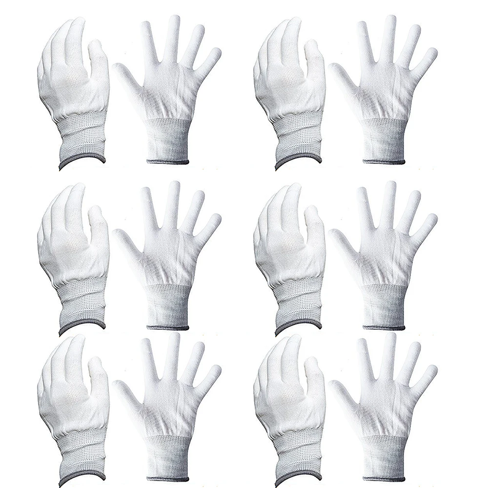 

EHDIS 10 Pairs White Antislip Nylon Gloves Vinyl Film Car Wrap Sticker Old Glue Remover Window Tints Tool Soft Nylon Work Gloves