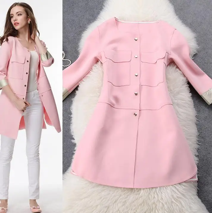Новое поступление однобортное Розовое женское прямое модное пальто дизайнерский длинный Тренч