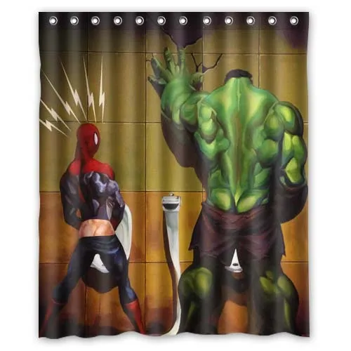 Custom Unique Design Cartoon Superhero Hulk Waterproof Fabric Shower