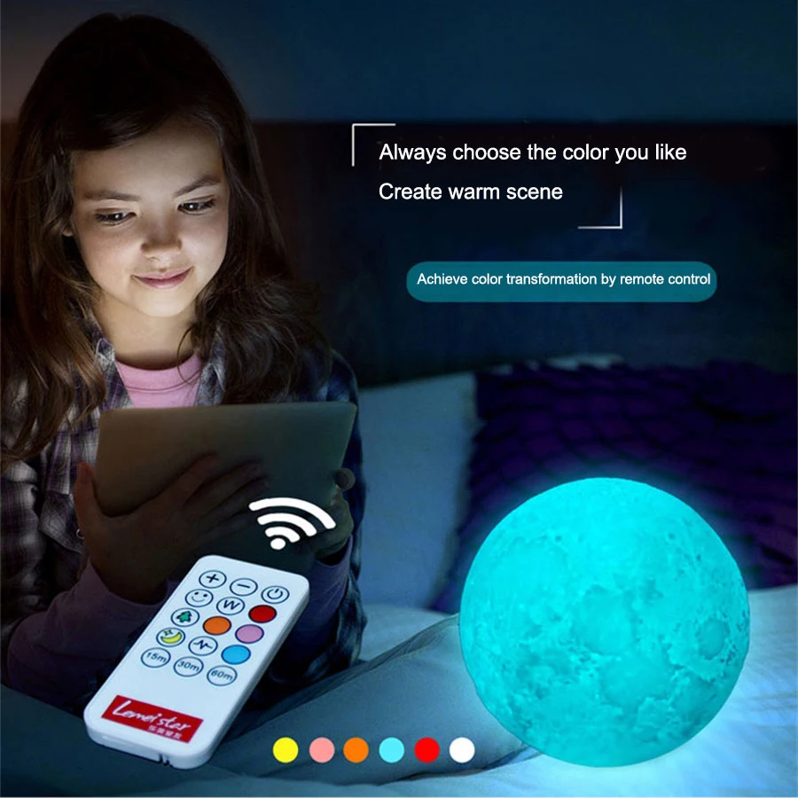 الإبداعية 3d الطباعة led القمر ليلة ضوء rgb led ضوء القمر مصباح الجدة لل نوم خزانة المنزل الديكور هدية عيد