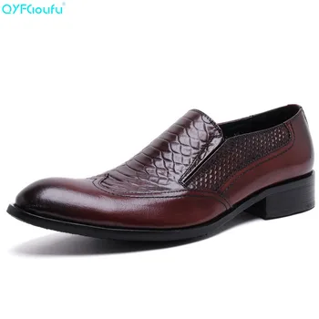 

QYFCIOUFU Fashion Pointed Toe Business Dress Shoes Men Loafers Genuine Leather Oxford Shoes Formal Slip On Wedding Party Shoes