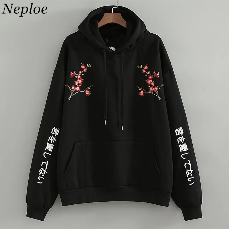 Neploe 2019 новые женские толстовки с цветочной вышивкой корейский консервативный