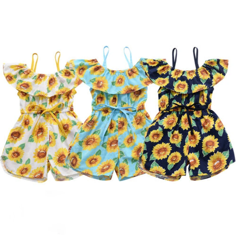 

Focusnorm Sweet Toddler Baby Girl Clothes Sunflower Off Shoulder Romper Jumpsuit Overall Summer Fashion Outfit Set