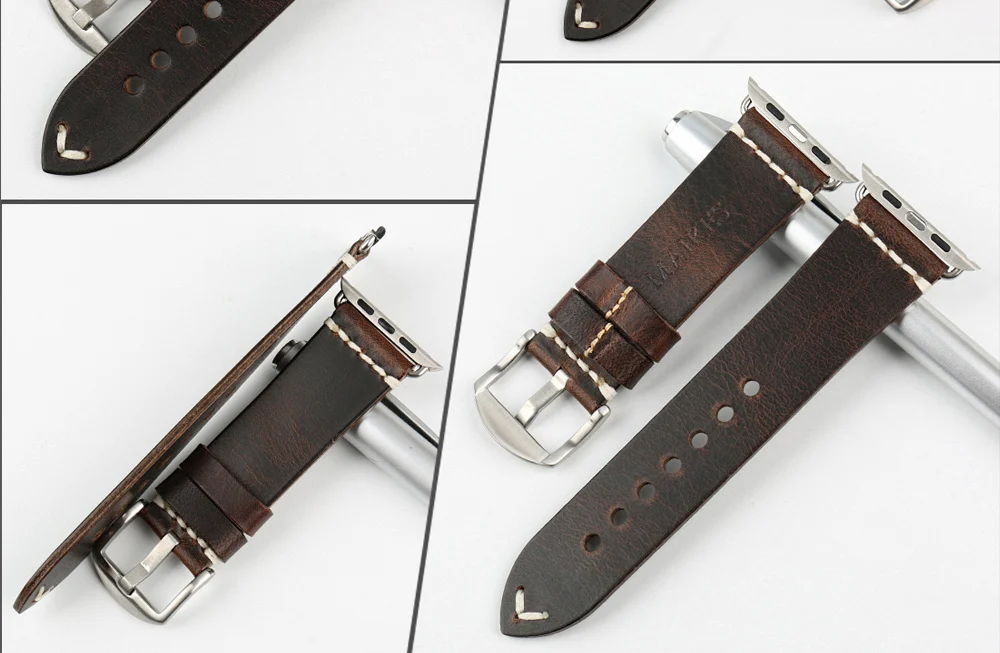 MAIKES New Design Leather Watch Strap For Apple Watch Band 42mm 38mm / 44mm 40mm Series 4 3 2 1 Blue iWatch Bracelet Watchband