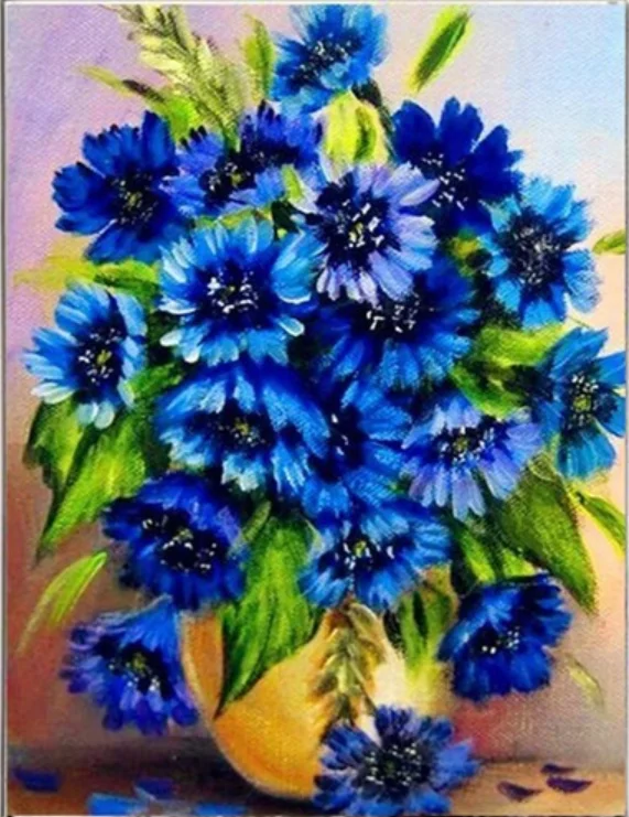 

Diamond Rhinestones Diamond Embroidery Full circular Diamond Painting Blue flower Cross StitchResin Drill Home decoration