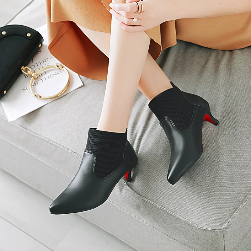 Meotina/Женская обувь ботильоны ботинки «Челси» на каблуке «рюмочка» осенние полусапожки на среднем каблуке зимняя модная женская обувь с бантом размеры 45, 46