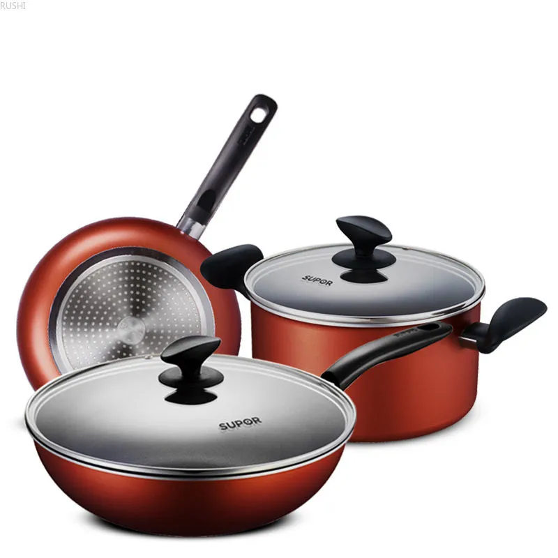 

Aluminum Alloy Non-stick Pot Set Frying Pan Soup Pot and Wok Three-piece Kitchen Cookware Set Household Pots and Pan Sets