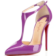 Frauen Schwarz Lila & Gold & Apricot & Leopard Pleather Punkt Toe Rote Untere Hohe Absätze Pumpt Schuhe für Frau, hochzeit & Party & abend