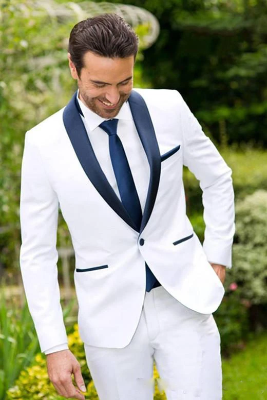 Traje de novio marfil a medida para esmoquin azul con solapa, traje de boda ajustado, traje de negocios para barato|Trajes| - AliExpress