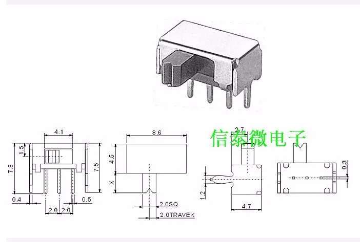 10 шт./лот 3 Pin PCB 2 Позиции 1P2T SPDT Миниатюрный скользящий переключатель Боковая ручка SK12D07VG3