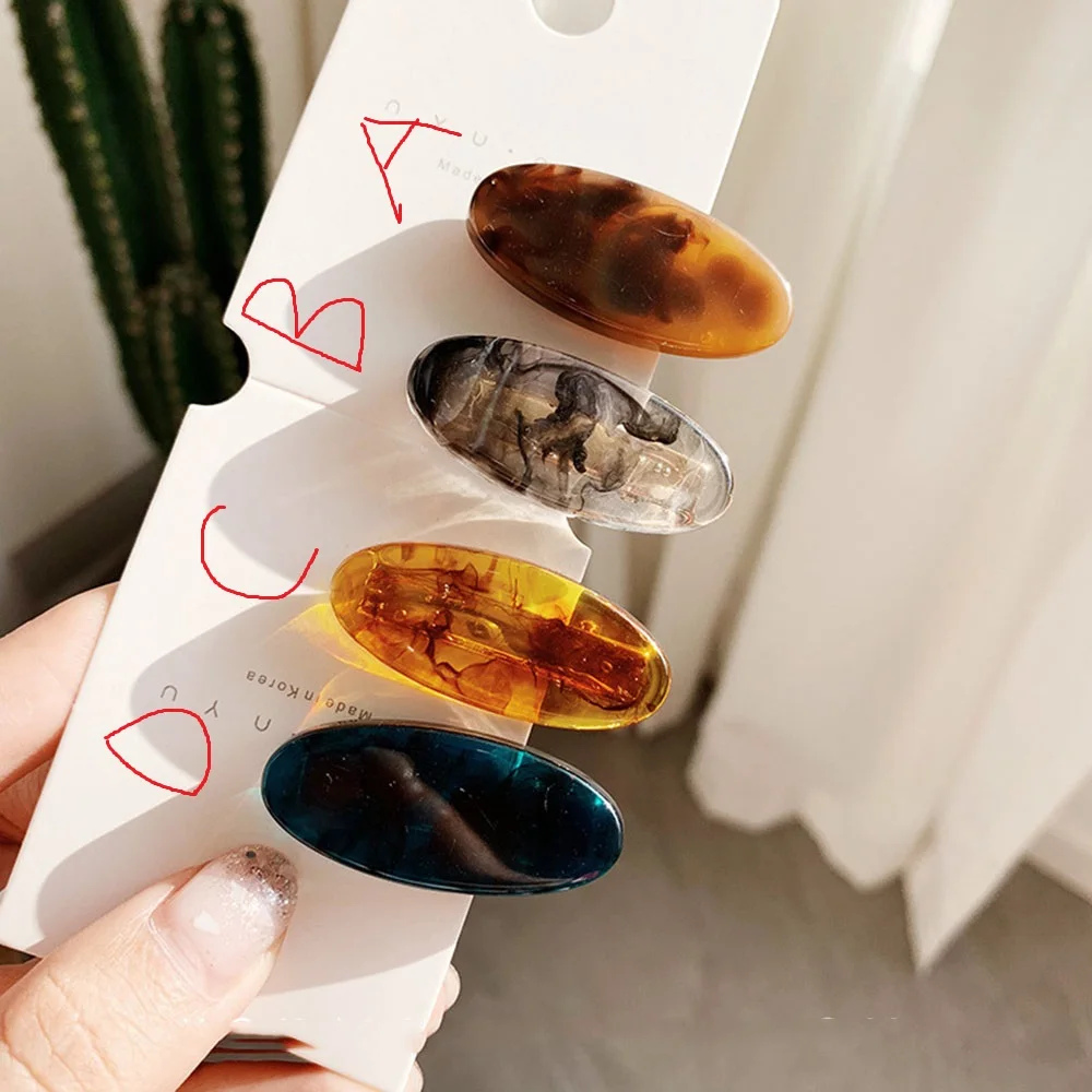 

2019 New Fashion Korea Fashion Resin Marble Hairclips Hairpins for Women Geometric Oval Transparent Hair Clips Hair Accessories