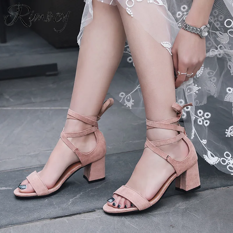 

Rimocy ankle strap cross tied women sandals 2019 spring ladies open toe high heels sandalias mujer summer 46 size shoes woman