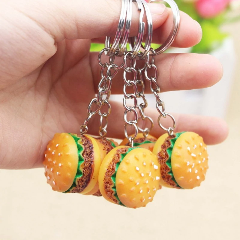 Mini Cute Resin Simulation Food Key Chains Bags Car Ring Holder Burger Keychain Accessories Small Gifts Pendant Jewelry | Украшения и
