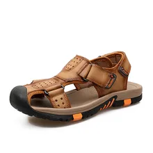 Приятный натуральный кожаные сандалии Для мужчин высокое качество летние мужские сандалии