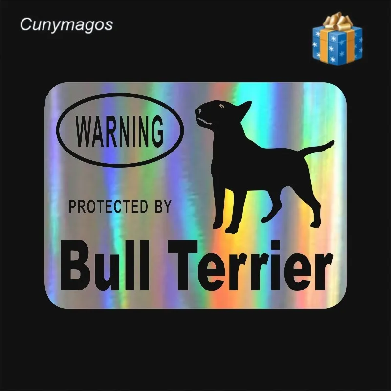 

Car Stickers Creative Fashion Protected By Bull Terrier Protected Animal Car Tail Car Stickers Black Silver Laser 13.3cm*10cm
