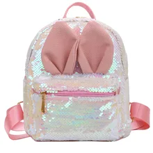 Рюкзак с блестками и заячьими ушками, блестящий рюкзак для школьниц, Мини дорожная сумка, кожаные детские рюкзаки для женщин, mochila P