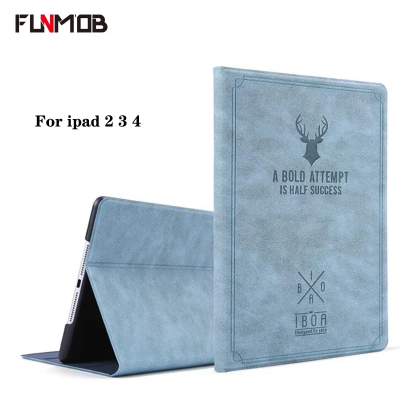 

For ipad 2 case retro pattern deer PU leather for ipad 3 4 shell cover Smart Stand for A1458 A1459 A1460 A1403 free shipping