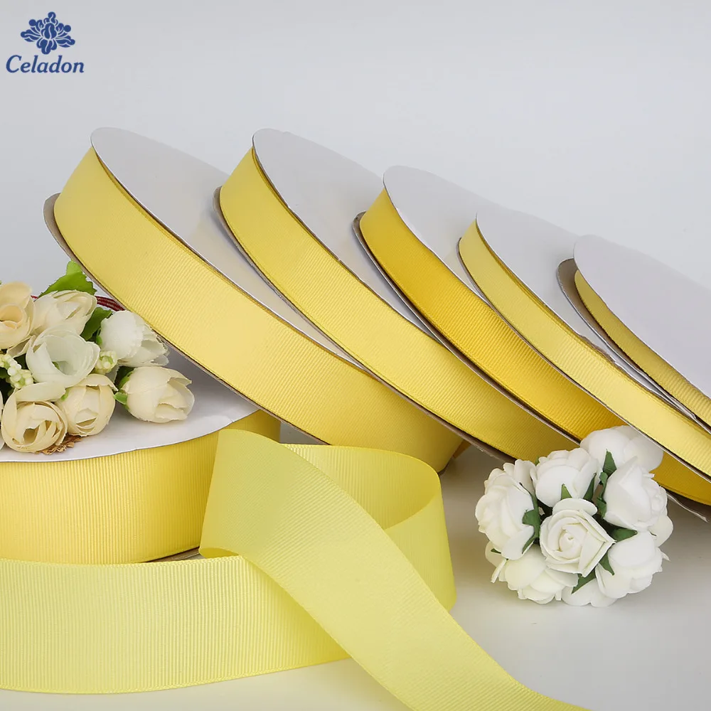 

Wholesale Retail Width 7mm-38mm Yellow Color 5 Yards/lot Grosgrain Ribbon For Wedding Party Decoration & DIY Gift Wrapping