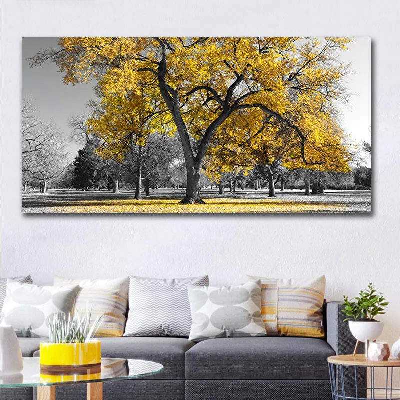 Landscape Wall Painting Home Decor Canvas Art Print Yellow Tree Living Room Pictures No Frame | Дом и сад