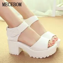 2017 Nuevo Verano Pep toe Mujer Sandalias, Plataforma de Tacón Grueso Verano de Las Mujeres zapatos Hook & Loop Zapatos de Moda Todas Correspondan Para Damas 901 W
