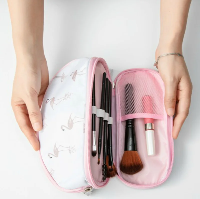 2019 جديد المحمولة فلامنغو التجميل حقيبة مزدوجة طبقة السفر ماكياج حقيبة كيس دائرية يشكلون حقيبة منظم فرش للمرأة