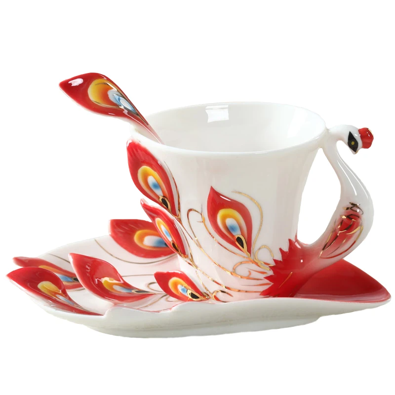 

Hot sale Creative Peacock Cup European Coffee Tea Set Bone China Three-dimensional Painting Ceramic Teacup
